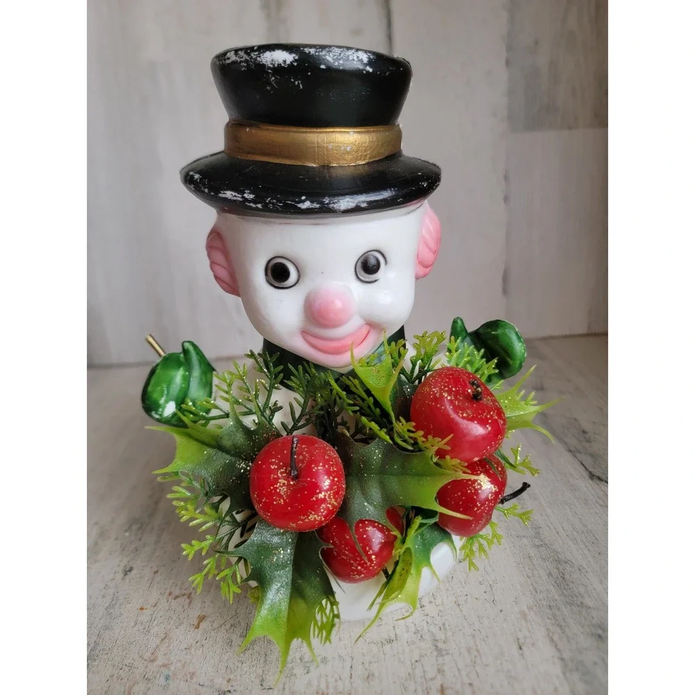 Vintage Florabelle snowman Flowers Blow Mold Xmas centerpiece Apple Home